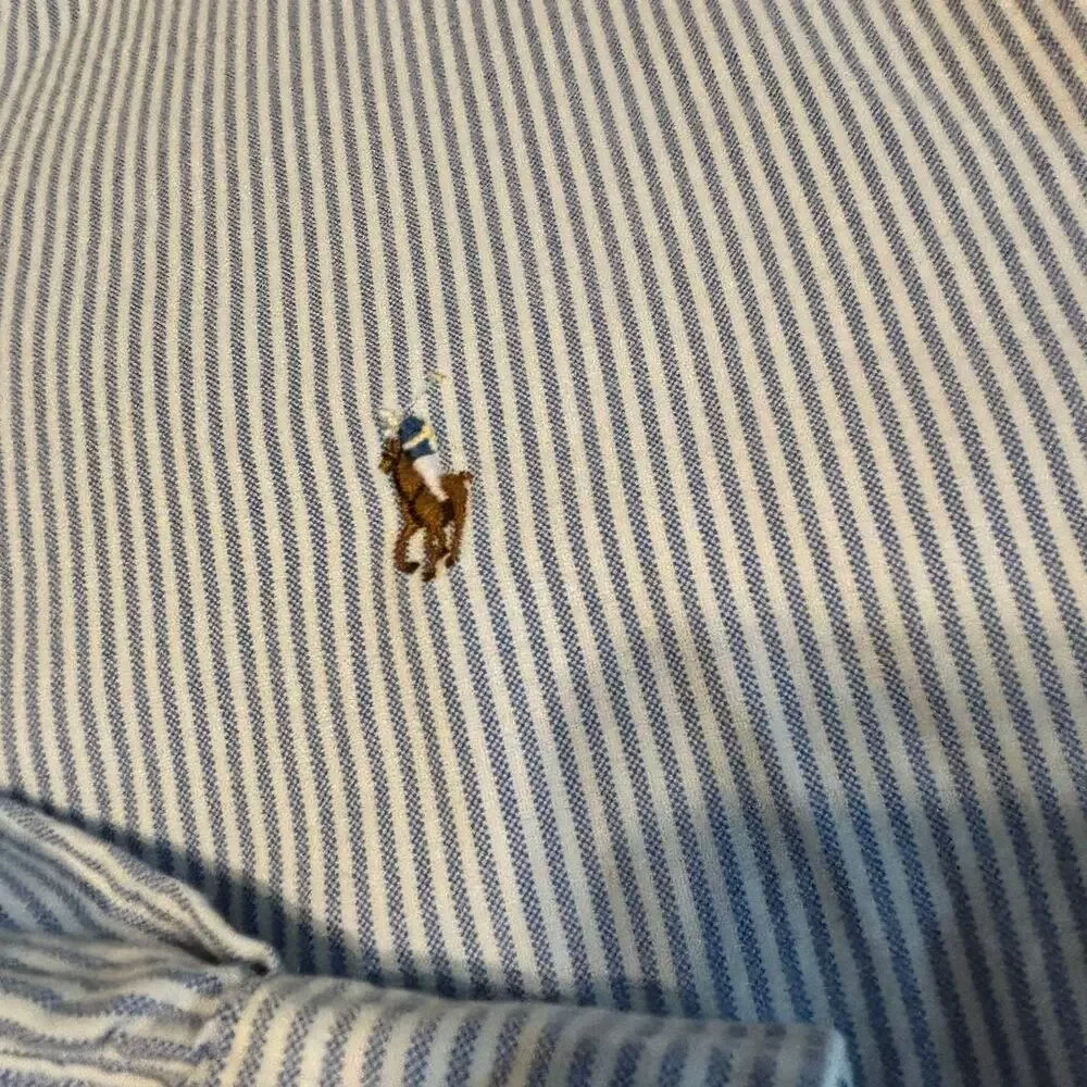 Polo Ralph Lauren XXL Classic Fit Button Down Shirt Blue White Stripe Cotton